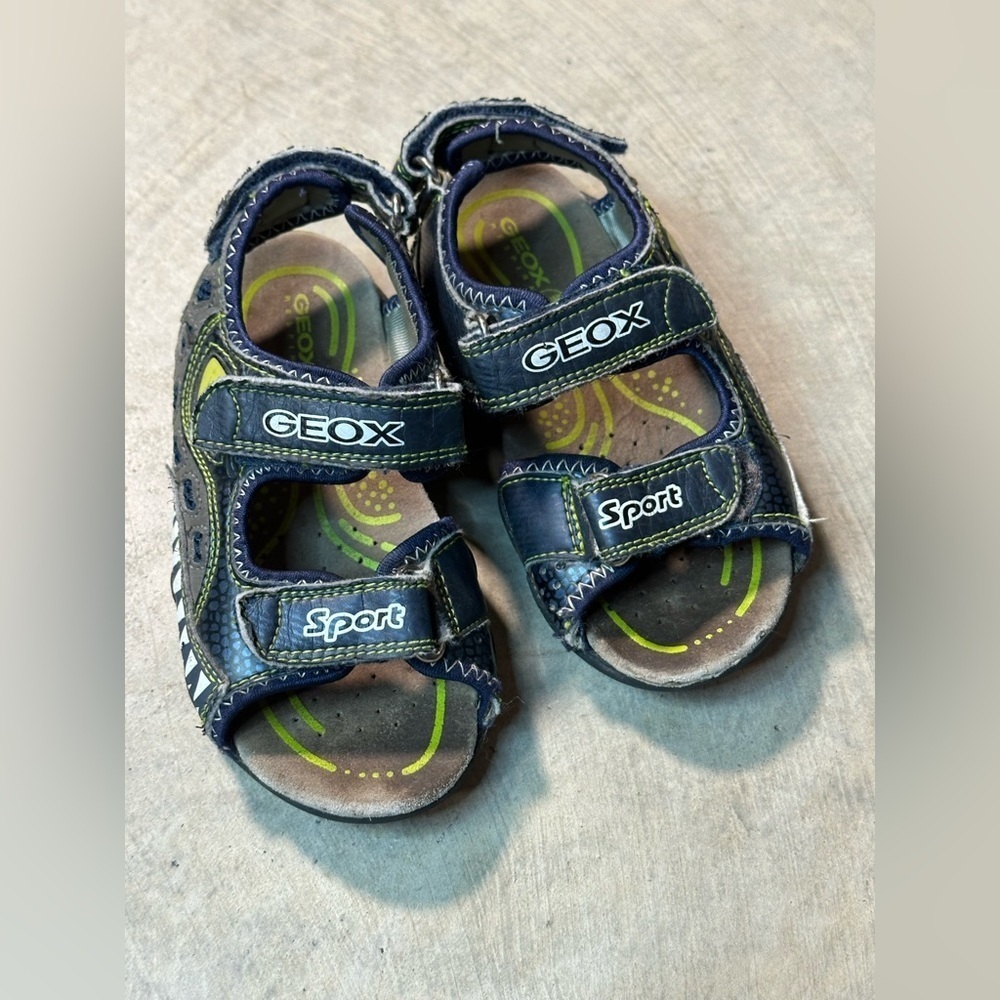 Geox Kids Dinosaurs Sandals Boys Size 27 Navy Blue Neon Green Hook Loop